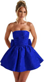 Strapless Satin Homecoming Dresses for Teens 2027 Jacquard A-line Short Prom Cocktail Gowns with Bow
