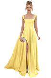 Spaghetti Straps Satin Bridesmaid Dresses for Women Long A-Line Square Neck Formal Evening Party Gown with Slit