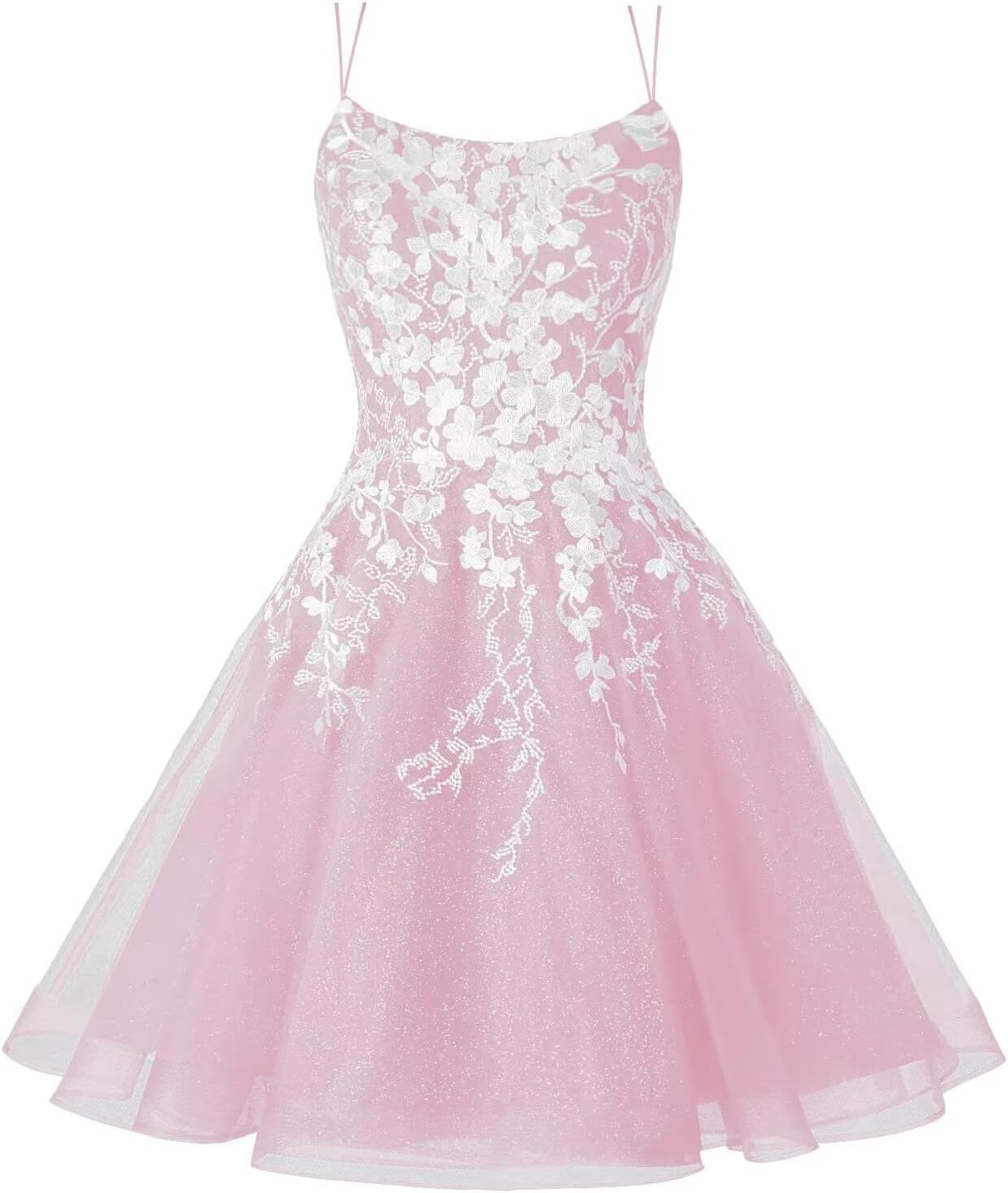 Sparkly Lace Applique Homecoming Dresses for Teens Short Corset Tulle Spaghetti Strap Prom Cocktail Party Dress