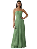 Strapless Prom Dresses for Women Long A Line Cocktail Dress Pleated Chiffon Formal Wedding Guest Dress