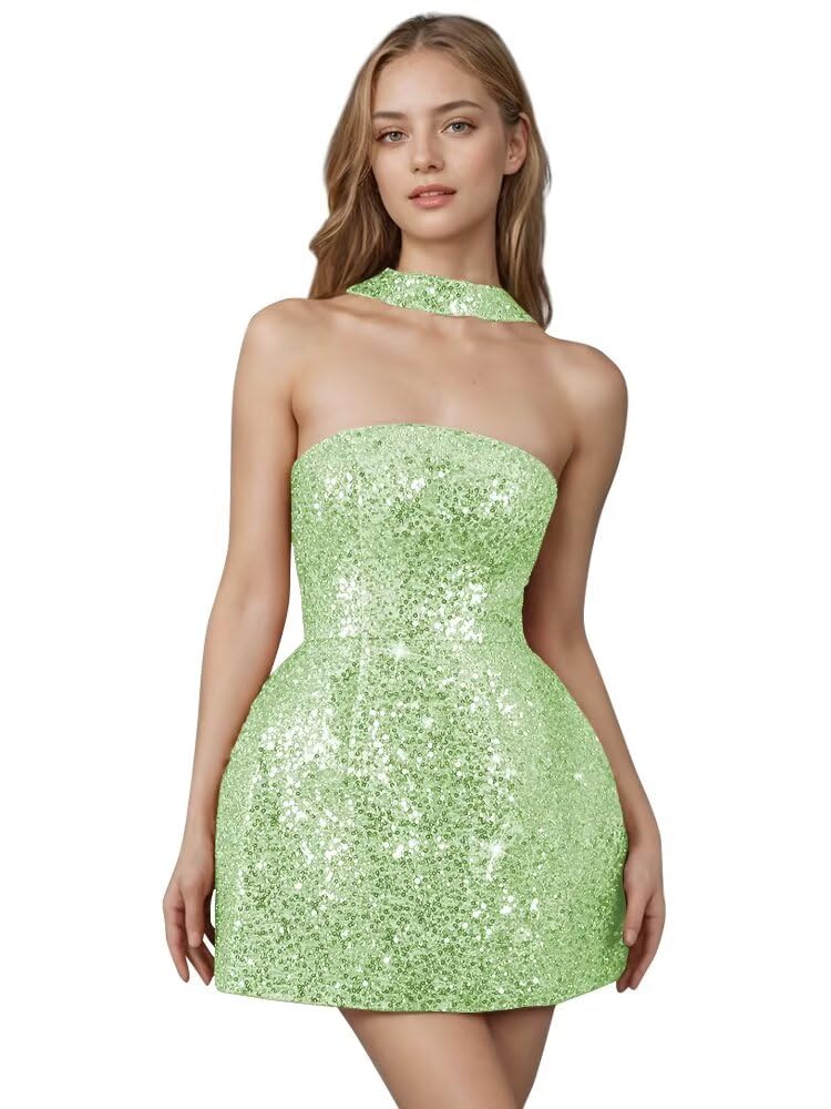 Strapless Sequin Homecoming Dresses for Teens Short Prom Dress Sparkly A-Line Cocktail Party Gowns with Pockets