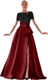 Kingbridal Gowns Short Sleeve Sequin Prom Dresses for Women 2026 Satin A-Line Sparkly Formal Evening Party Ball Gowns with Slit