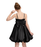 Satin Homecoming Dress for Girls Short Satin Flower Girl Dresses for Wedding Party Prom Gown with Bow