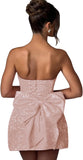 Jacquard Satin Homecoming Dress with Bow Elegant Strapless Mini Dress A Line Short Prom Dresses Party Gown