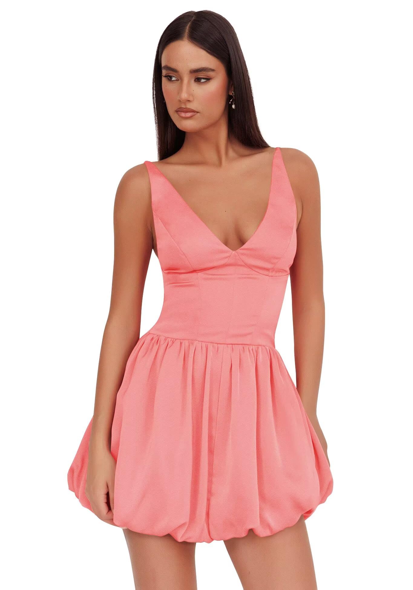 V Neck Satin Homecoming Dresses for Teens 2027 Short Prom Dress A-Line Backless Cocktail Party Gowns with Pockets