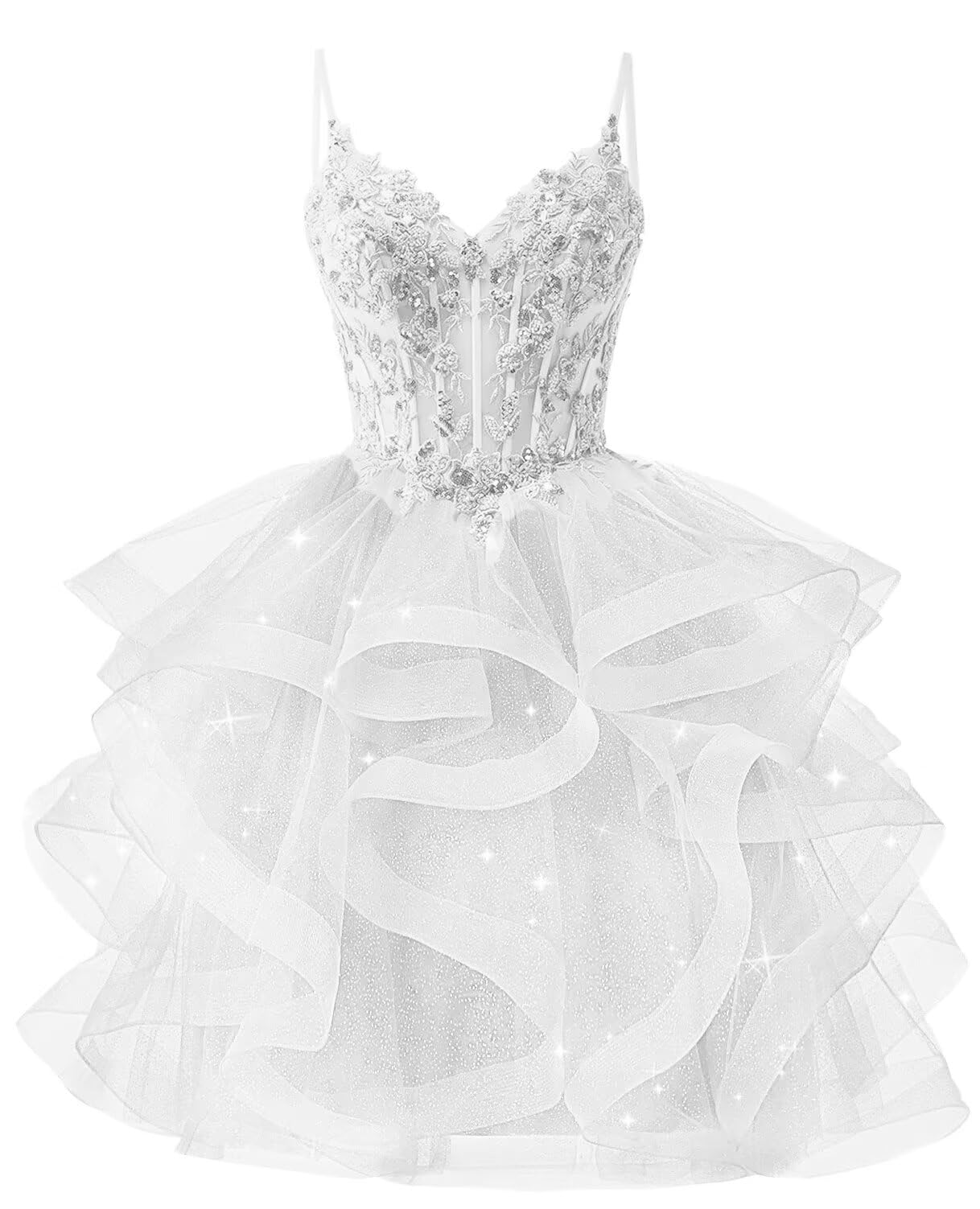 Glitter Tulle Homecoming Dresses 2026 Tiered Ruffles Lace Short Prom Dress for Teens Quinceanera Gowns