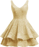 Short 2026 Sparkly Sequin Homecoming Dress for Teen Tiered Corset Ball Prom Cocktail Party Gown for Women
