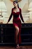 Long Sleeve Mermaid Bridesmaid Dresses for Wedding 2027 Long Velvet Tight Prom Formal Evening Party Gown with Slit
