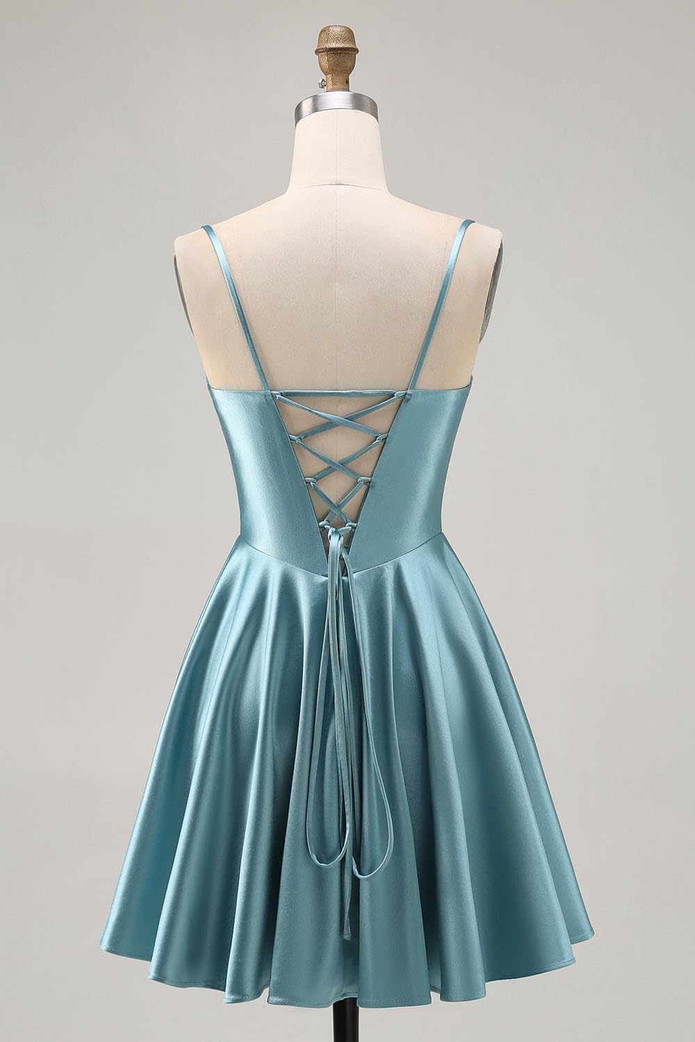 Spaghetti Straps Satin Homecoming Dresses for Teens Ruched Corset Short Prom Dresses 2026