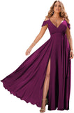 Schulterfreie Brautjungfernkleider 2025 für Frauen, langes Chiffon-Abendkleid mit V-Ausschnitt und Schlitz