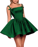 Satin Homecoming Dresses for Teens 2027 Spaghetti Straps Square Neck A-line Short Prom Dresses with Pockets