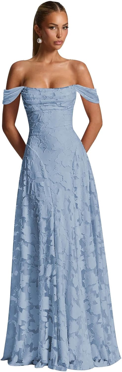 Off The Shoulder Bridesmaid Dresses Long for Women Formal Evening Gown Lace Wedding Guest Dress