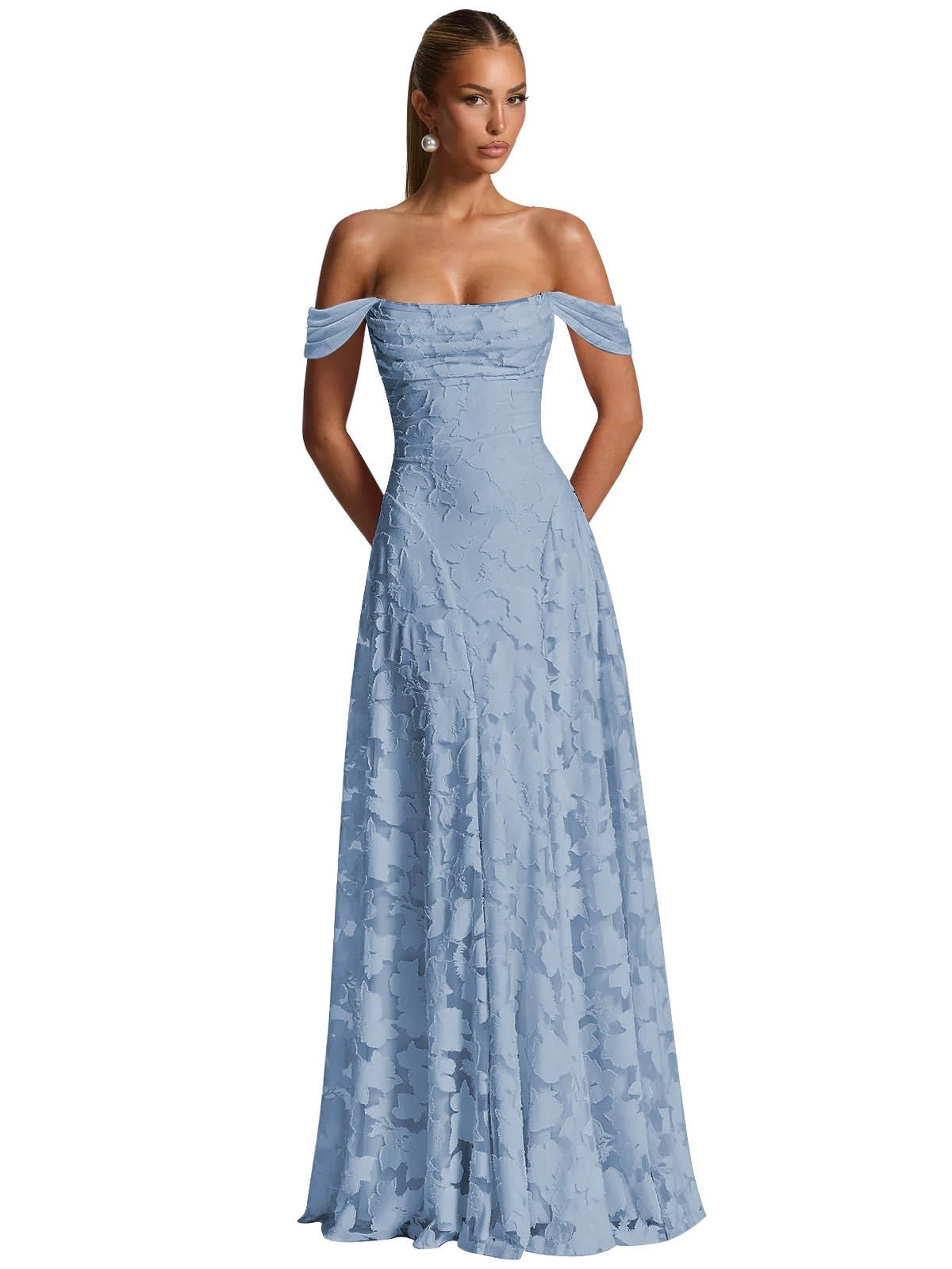 Off The Shoulder Bridesmaid Dresses Long for Women Formal Evening Gown Lace Wedding Guest Dress