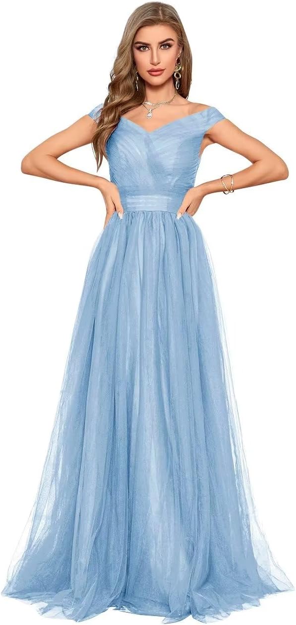 Schulterfreies Ballkleid, langes Ballkleid für Damen, A-Linie, Herzausschnitt, mehrlagiges Tüllkleid für Hochzeit, Abendparty 