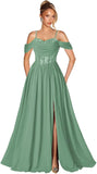 Off Shoulder Lace Applique Prom Dress with Slit A Line Ball Gown Pleated Corset Long Formal Evening Dresses