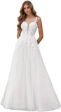 Kingbridal Gowns Lace Appliques Wedding Dresses for Bride Long V Neck Tulle Chiffon A-line Sleeveless Bridal Ball Gown for Women