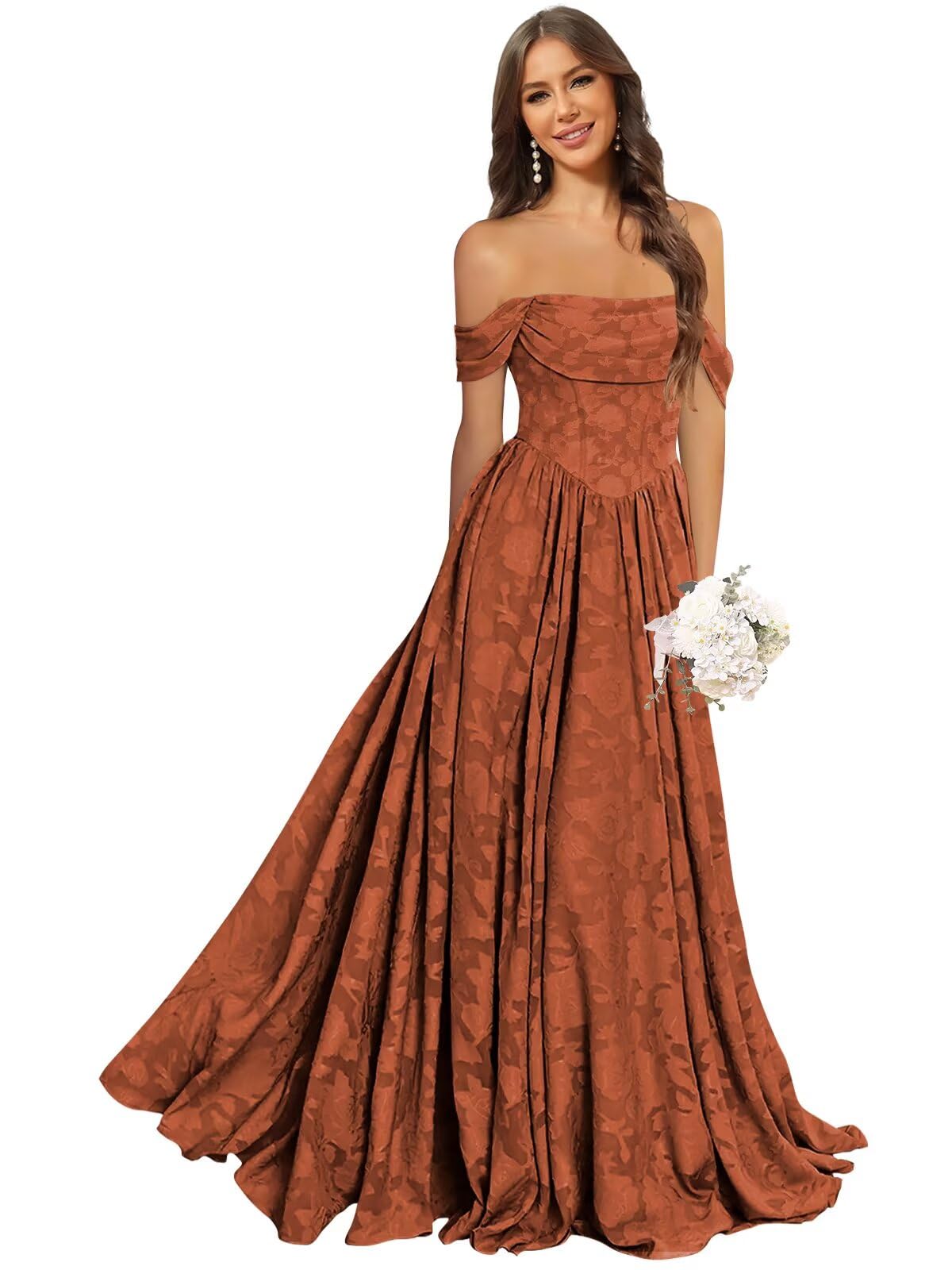 Jacquard Chiffon Bridesmaid Dresses Long Off The Shoulder Formal Evening Dress for Women