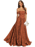Jacquard Chiffon Bridesmaid Dresses Long Off The Shoulder Formal Evening Dress for Women