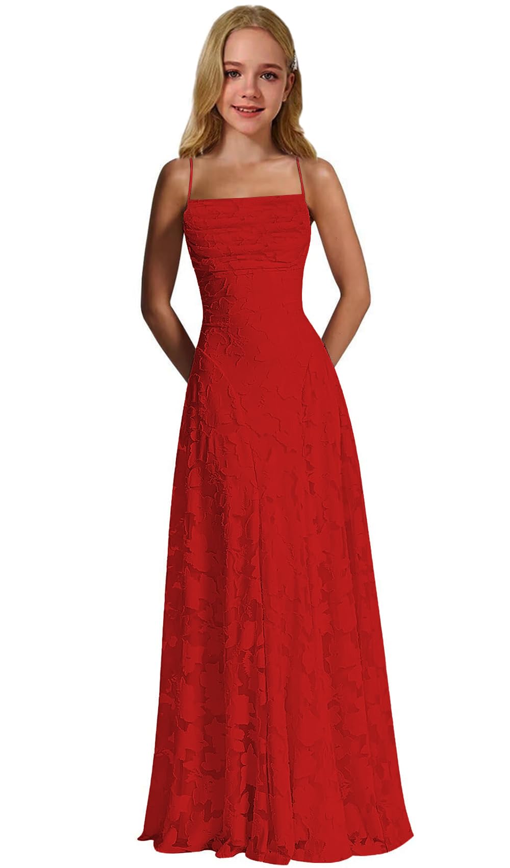 Lace Floral Junior Bridesmaid Dresses Long Spaghetti Strap Prom Dress for Teens Formal Gown Flower Girls Dress