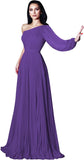 One Shoulder Mother of The Bride Dresses Long Sleeve Formal Dress Chiffon Evening Gowns for Women