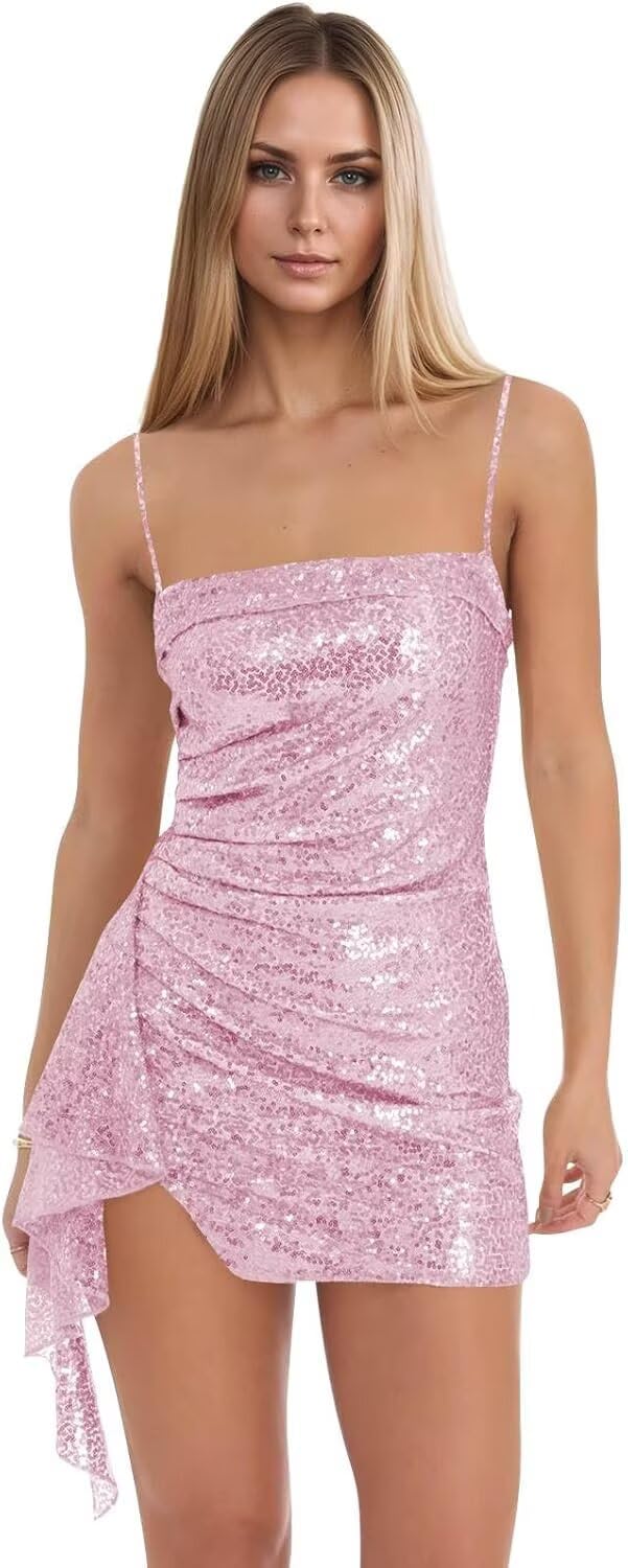 Spaghetti Straps Sequin Homecoming Dresses for Teens 2027 Sparkly Tight Short Prom Cocktail Party Gowns