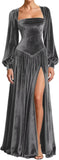 Kingbridal Gowns Long Sleeve Prom Dresses for Women 2027 Velvet Formal Dress with Slit Long A-line Evening Party Gowns