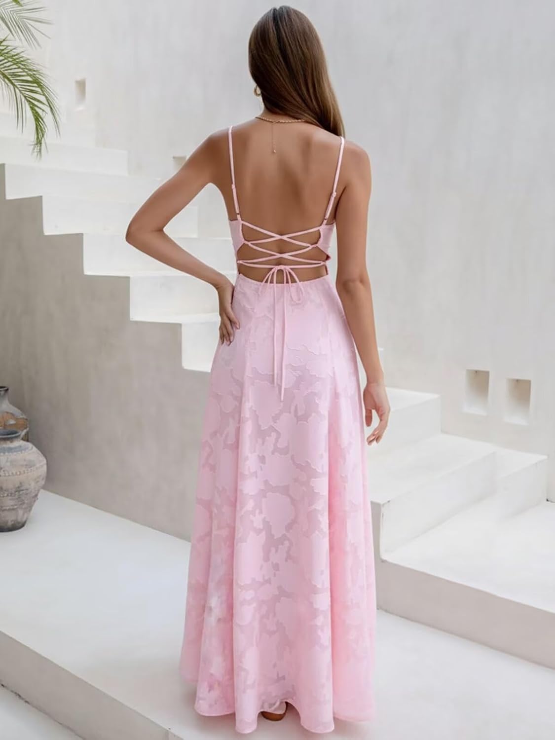Spaghetti Strap Bridesmaid Dresses for Women Jacquard Floral A Line Long Formal Evening Gown