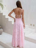 Spaghetti Strap Bridesmaid Dresses for Women Jacquard Floral Lace A Line Long Formal Evening Gown
