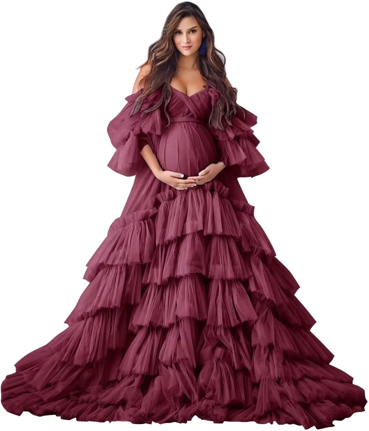 Puffy Tulle Robe Maternity Dress for Photoshoot Off Shoulder Bridal Lingerie Maternity Gowns for BabyShower