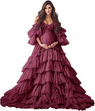 Puffy Tulle Robe Maternity Dress for Photoshoot Off Shoulder Bridal Lingerie Maternity Gowns for BabyShower