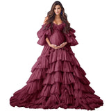 Puffy Tulle Robe Maternity Dress for Photoshoot Off Shoulder Bridal Lingerie Maternity Gowns for BabyShower