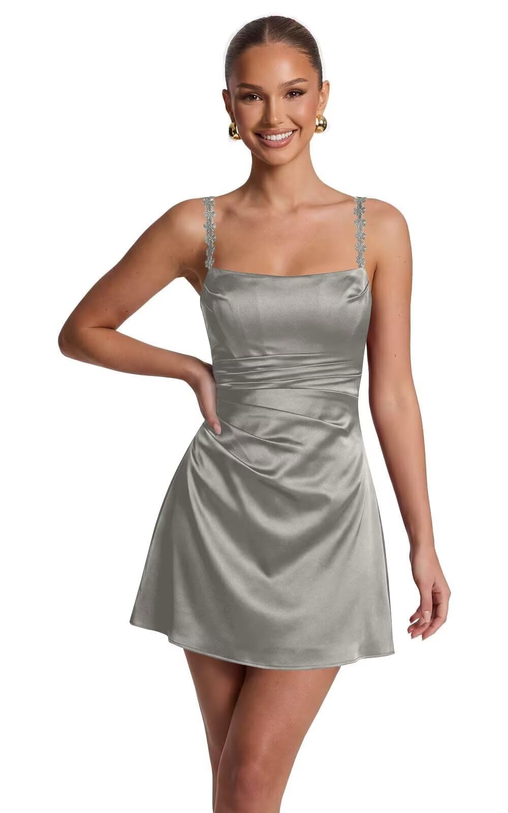Satin Homecoming Dresses for Teens 2026 Spaghetti Straps Short Prom Dress A-line Pleated Cocktail Party Gowns