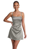 Satin Homecoming Dresses for Teens 2026 Spaghetti Straps Short Prom Dress A-line Pleated Cocktail Party Gowns
