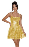 Sequin Prom Dresses 2026 for Teens Spaghetti Straps Cowl Neck Short Cocktail Party Dress