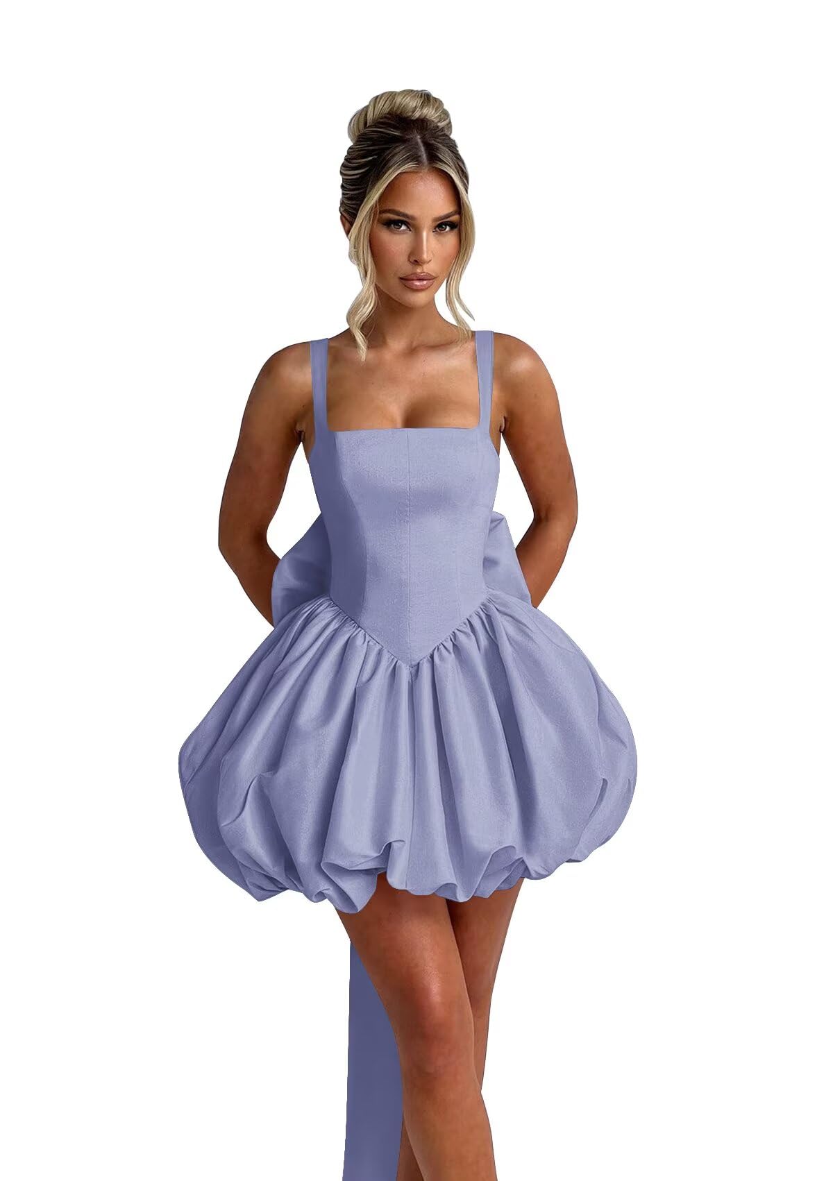 Puffy Satin Homecoming Dresses Mini A-line Short Prom Dress with Bow Cocktail Party Gown