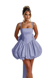 Puffy Satin Homecoming Dresses Mini A-line Short Prom Dress with Bow Cocktail Party Gown