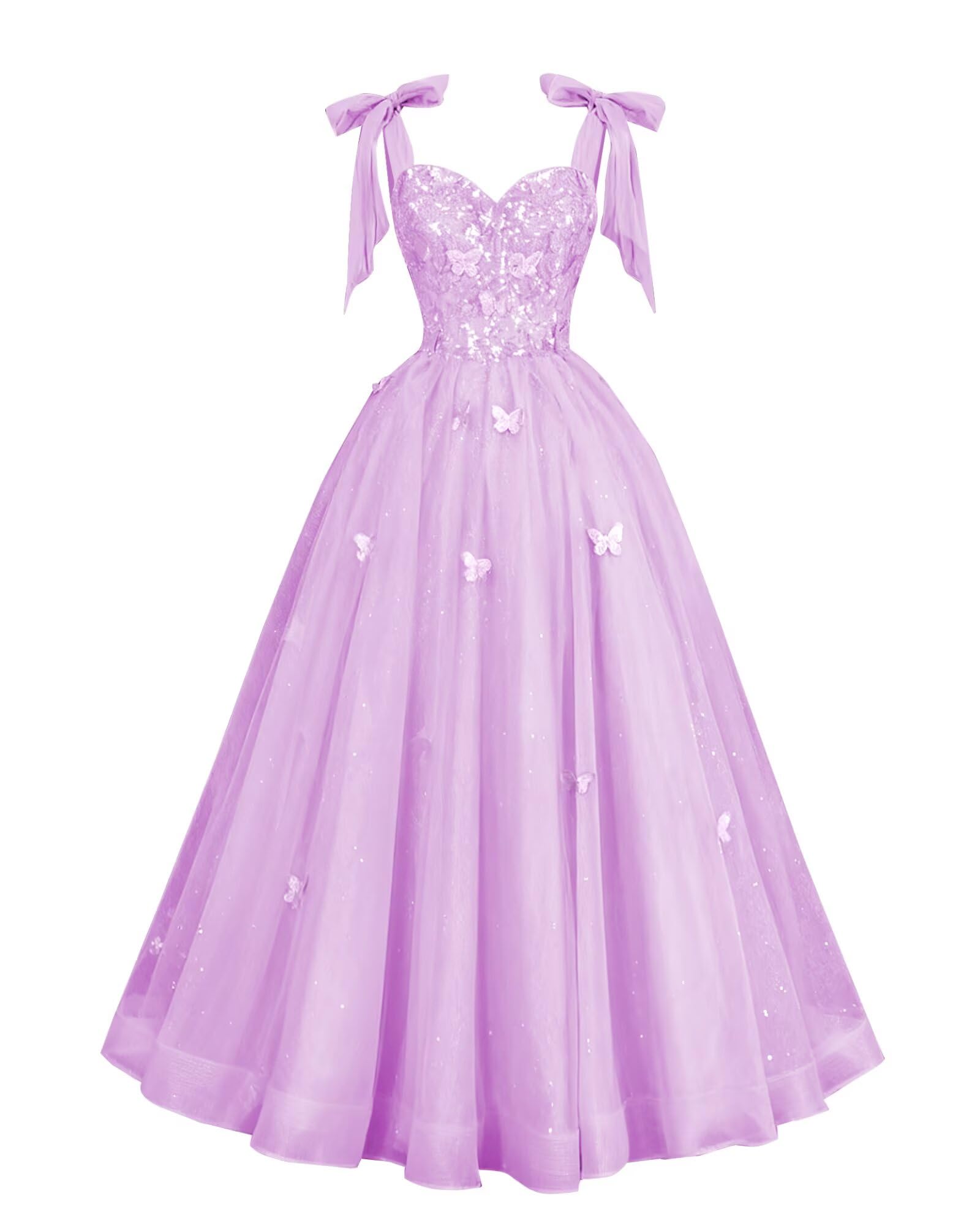 Glitter Tulle Prom Dress for Teens 3D Butterfly Long Ball Gowns Sequin Princess Quinceanera Dresses with Bow