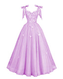 Glitter Tulle Prom Dress for Teens 3D Butterfly Long Ball Gowns Sequin Princess Quinceanera Dresses with Bow
