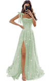 Tulle Prom Dresses with Slit Spaghetti Straps A Line Maxi Long Formal Dress