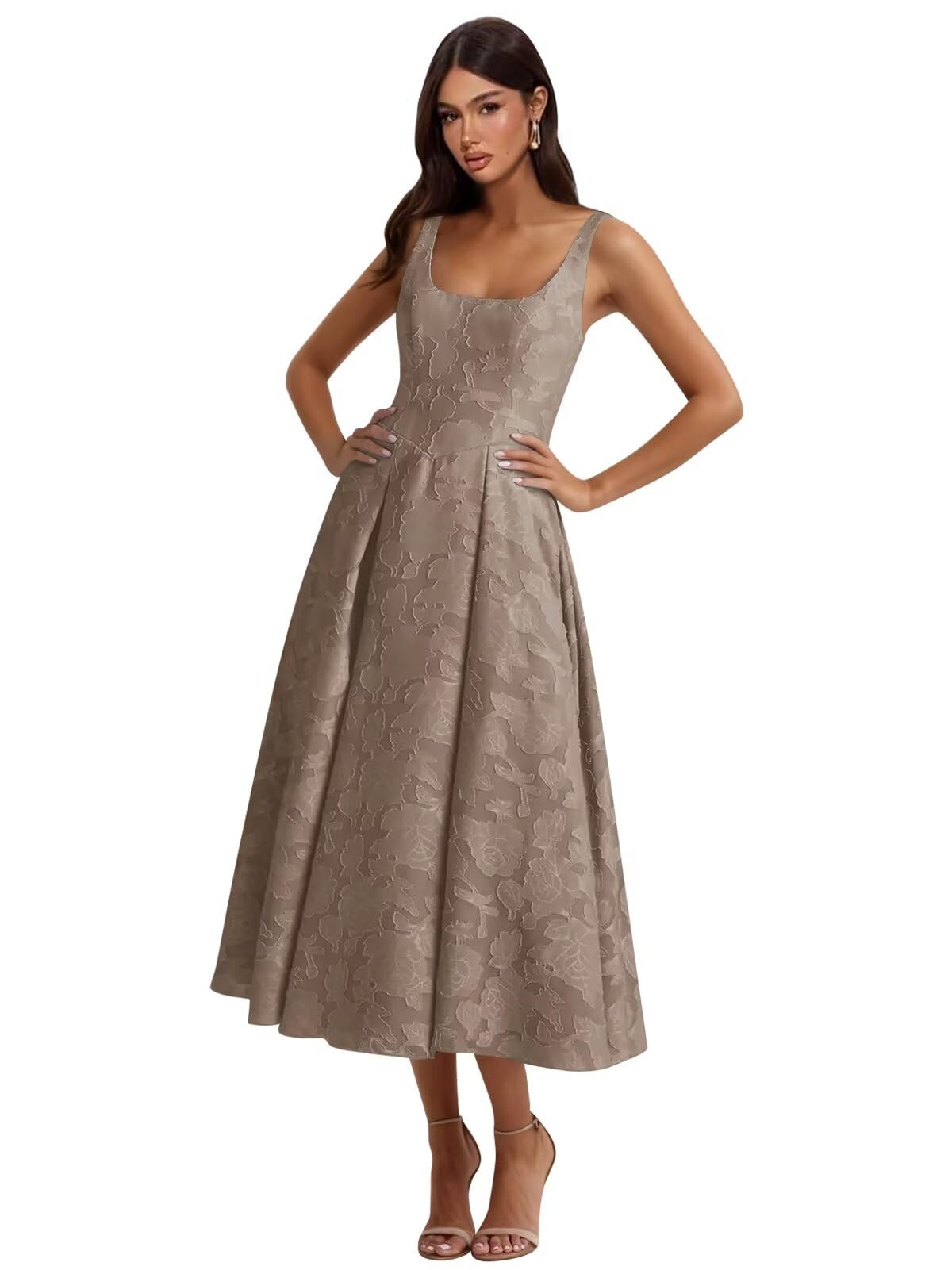 Floral Lace Bridesmaid Dresses for Women Tea Length A Line Pleated Wedding Guest Dress Formal Gown