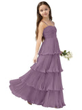 Chiffon Pleated Junior Bridesmaid Dress Princess Birthday Tiered Ruffle Prom Gown Wedding Long Flower Girl Dress
