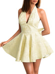 Jacquard Corset Dress,Deep V Halter Mini Dresses with Bow Back,Sexy Birthday Outfits Women Homecoming Prom Formal