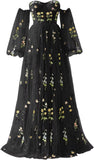 Vestidos de fiesta de tul con bordado de flores para mujer, 2024, largos, con hombros descubiertos, formales, para noche 