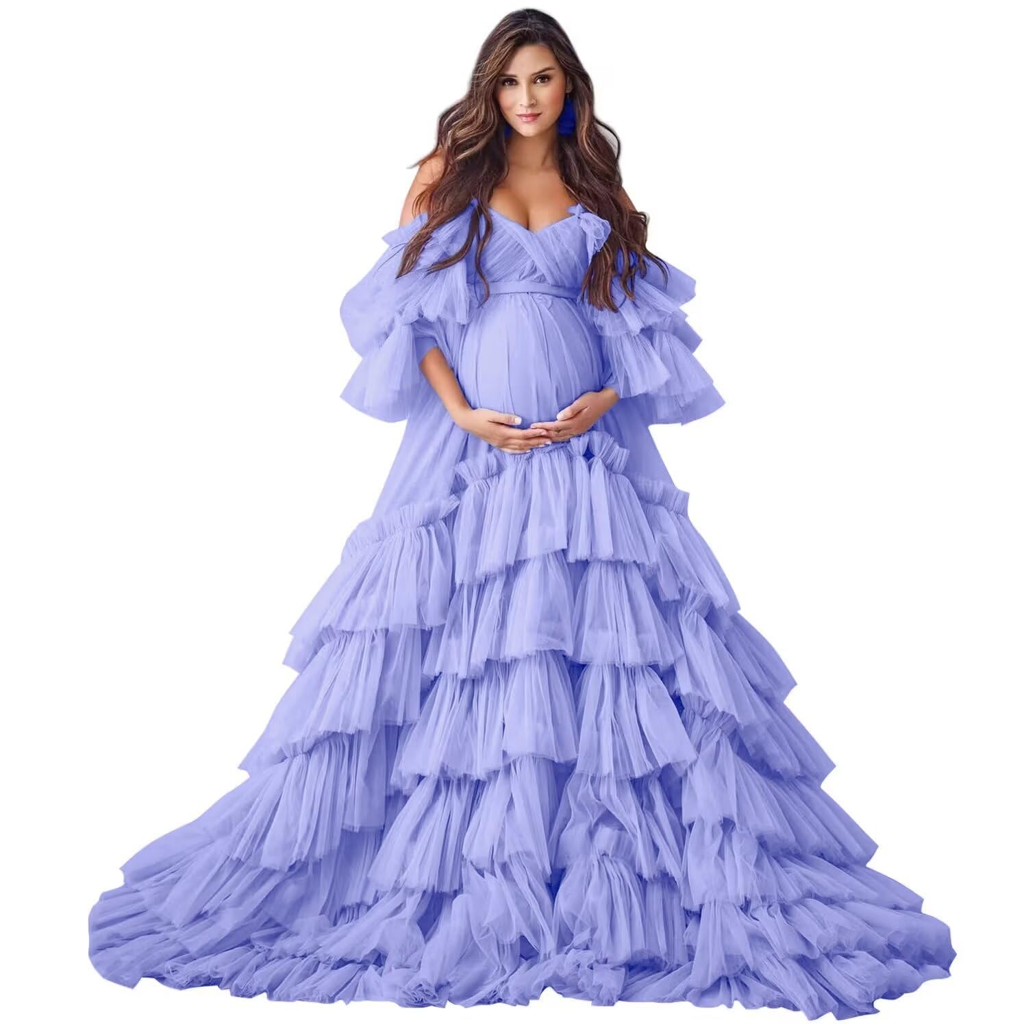 Puffy Tulle Robe Maternity Dress for Photoshoot Off Shoulder Bridal Lingerie Maternity Gowns for BabyShower