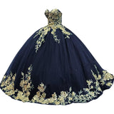 Sparkly Tulle Sweet 15 16 Quinceanera Dress Lace 3D Floral Ball Gown Strapless Puffy Prom Formal Gown