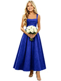 Floral Satin Jacquard Junior Bridesmaid Dresses Long Ruched Flower Girl Dress for Wedding