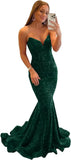 Vestido de fiesta con tirantes finos y lentejuelas, vestido de noche de sirena brillante con abertura, vestidos largos para mujer 2024 