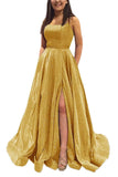 Kingbridal Gowns Spaghetti Straps Prom Dresses Long for Women 2026 A Line Sequin Satin Formal Evening Party Ball Gowns with Slit