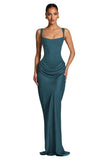 Mermaid Satin Prom Dresses for Women 2026 Spaghetti Strap Formal Dress Ruched Corset Evening Party Gowns