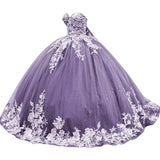 Sparkly Tulle Sweet 15 16 Quinceanera Dress Lace 3D Floral Ball Gown Strapless Puffy Prom Formal Gown